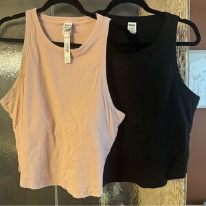 PINK Victoria's Secret Ribbed Tank Tops - Black and Light Pink